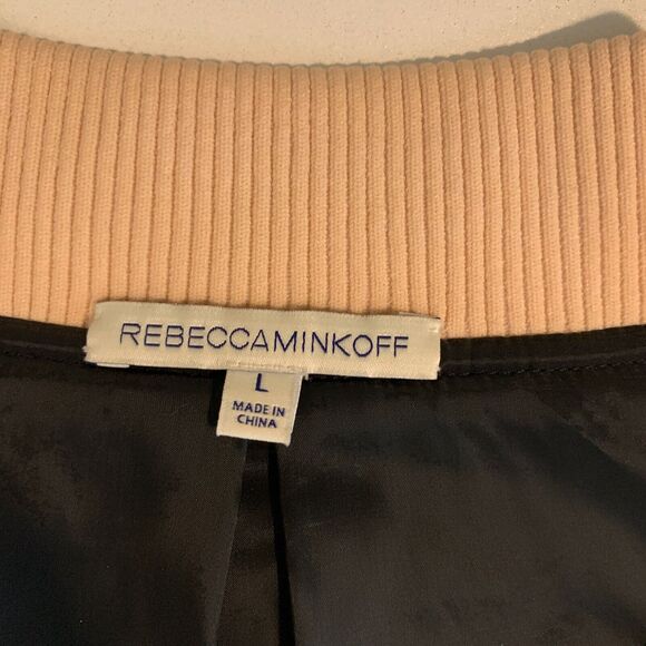 Rebecca Minkoff Jacket Womens L Large Grey Pink Herringbone Wool Blend Contrast - Picture 9 of 14